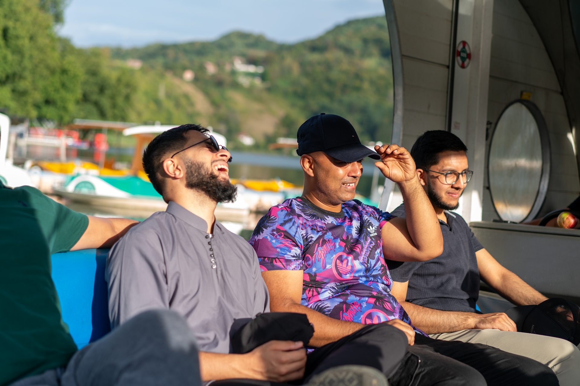 Shared travel moments — Sunshine, conversation and laughter on the journey together.