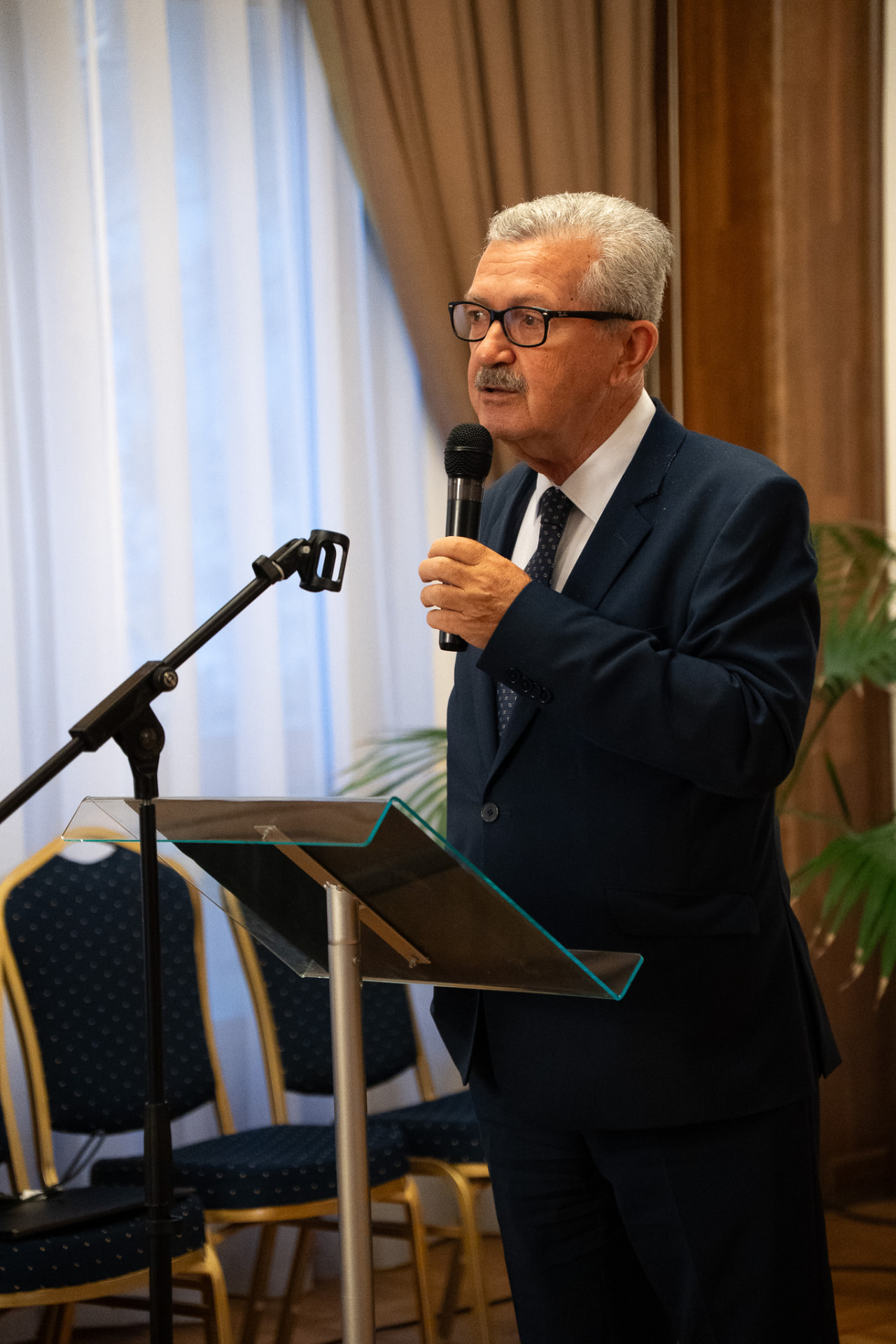 A speaker addressing guests from a lectern at the Bosnia destination event